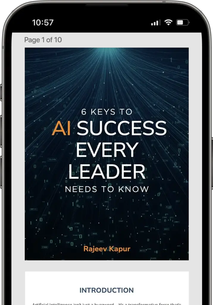 Free Guide 2 Screenshot of phone screen 6 Keys to AI Success Every Leader Needs to Know PDF